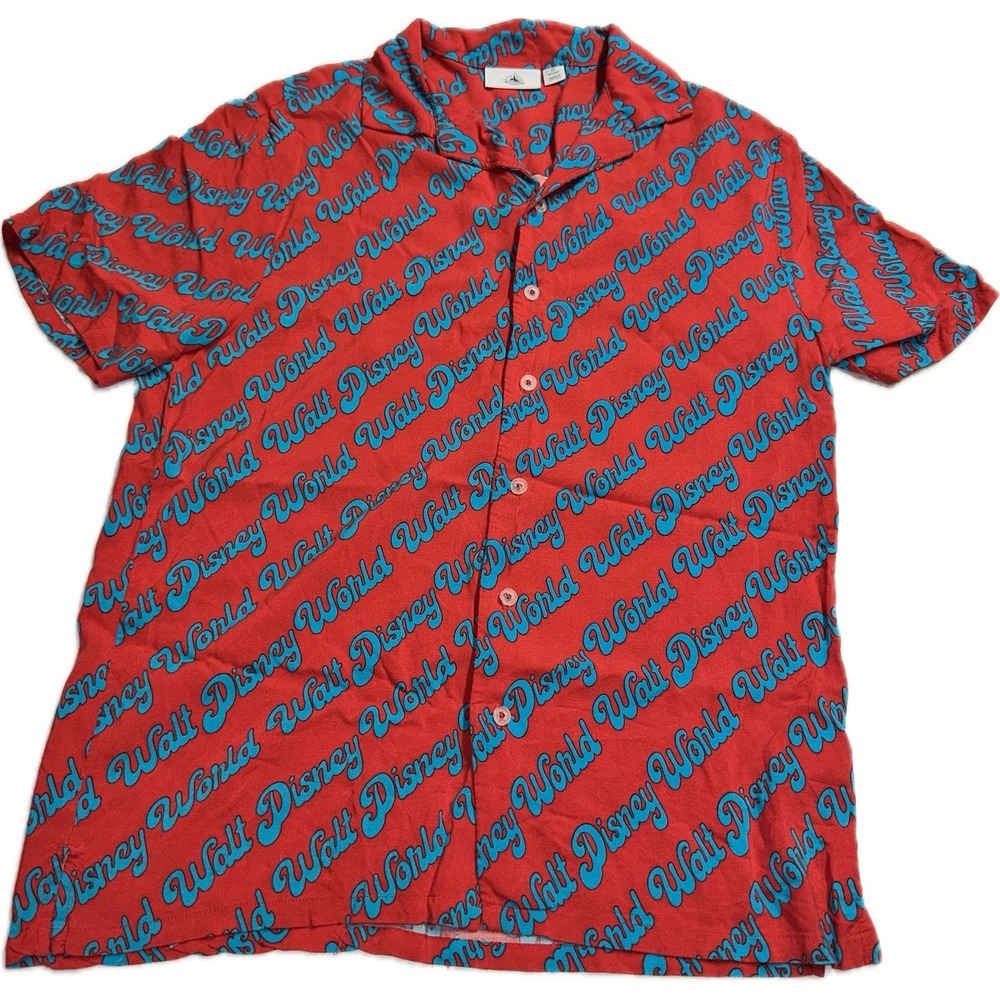 Disney‎ Parks Walt Disney World Red & Blue Resort Button Up Shirt Men's S